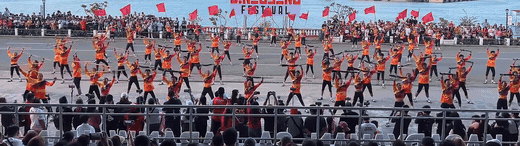 Cry of Jelicuon performers bursting from a held pose into full-speed synchronized motion